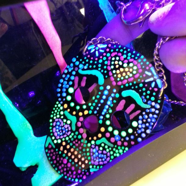 finished sugar skull under the black light