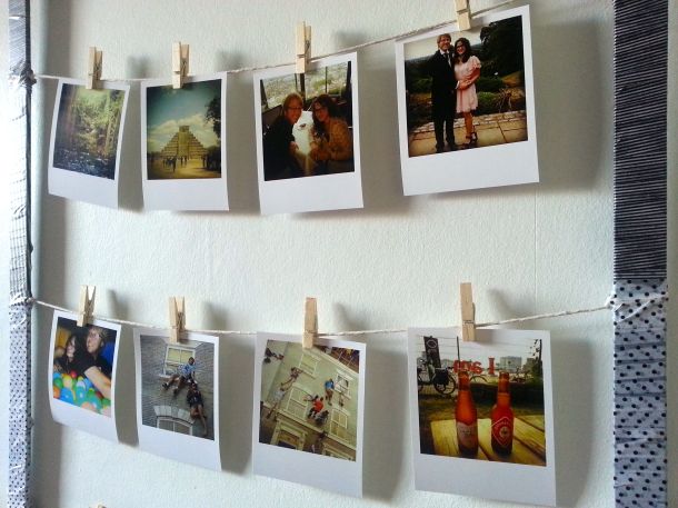 DIY frame with patterned tape to display polaroid style pictures close up