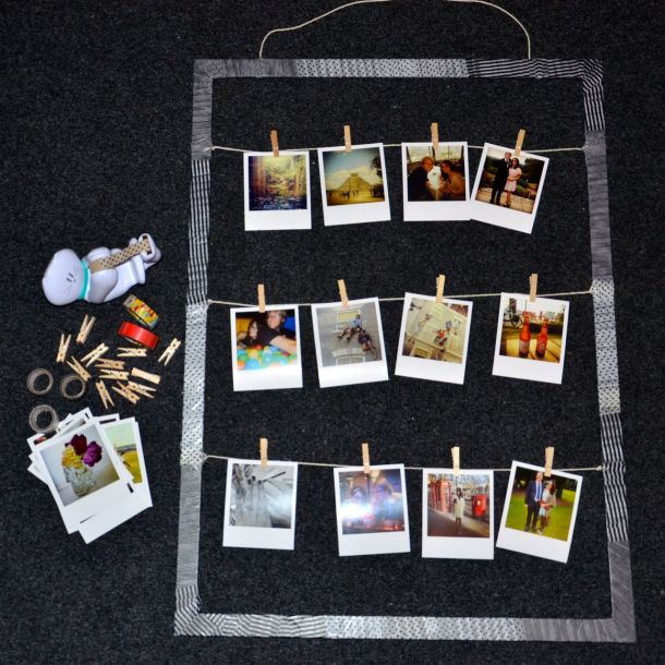 DIY frame with patterned tape to display polaroid style pictures11