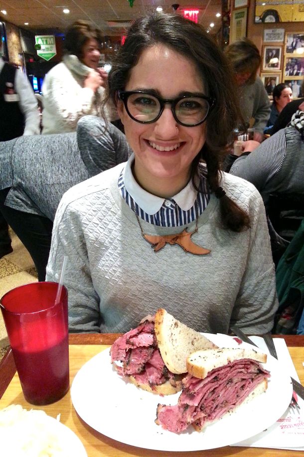 nyc carnegie deli katie with pastrami
