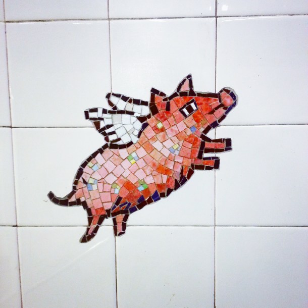 Spotted at 86th Street Metro Station - a flying pig in the tiles!