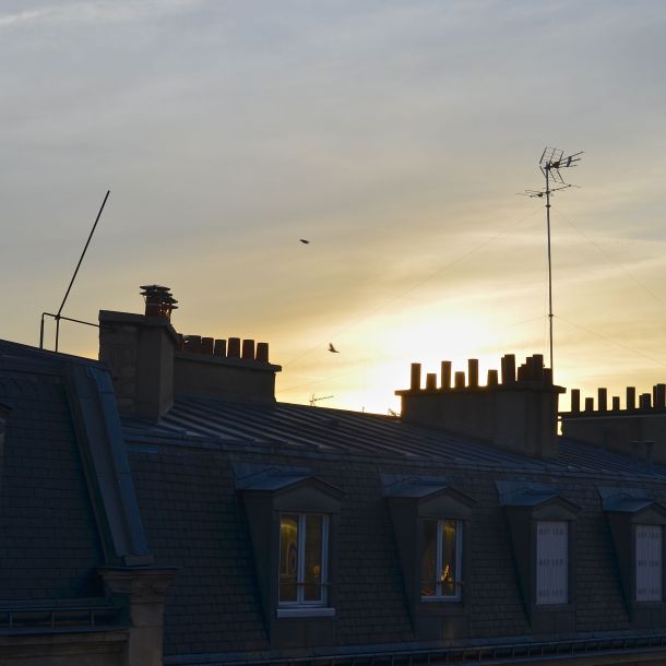 Paris Airbnb weekend travel view from the kitchen at sunrise