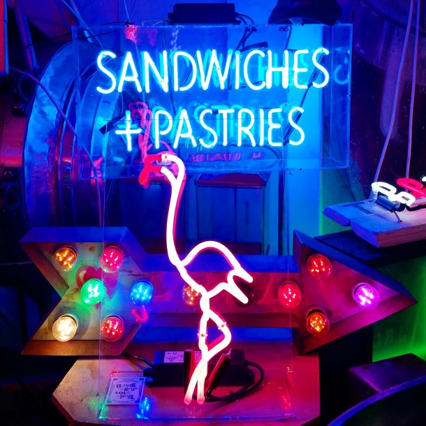 6. God's Own Junkyard - sandwiches + pastries with a flamingo
