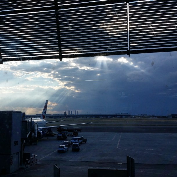 23 Hometime - waiting to board at MAD at sunset