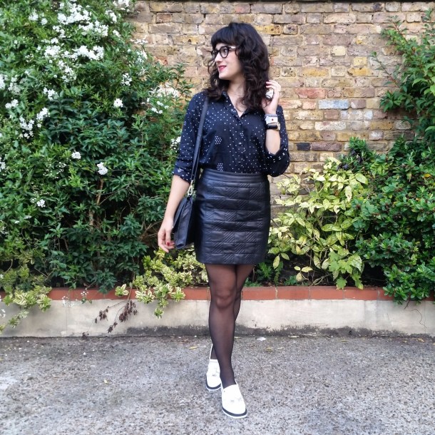 Call Me Katie - What I Wore - Monochrome Office Look AW15 featuring Gestuz shirt, Urbancode skirt and YMC white loafers - 12