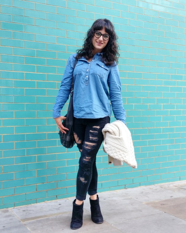 Call Me Katie - What I Wore - Ripped jeans, chambray shirt & knit cardigan 10