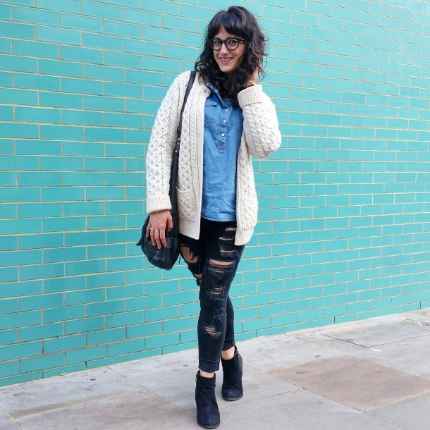 Call Me Katie - What I Wore - Ripped jeans, chambray shirt & knit cardigan 2