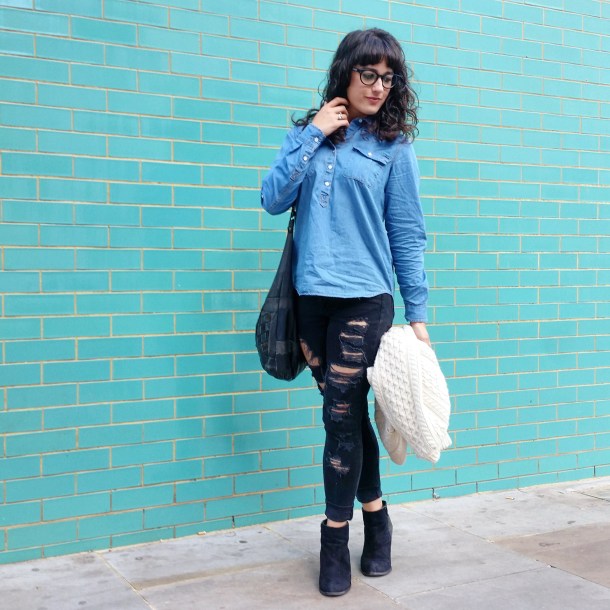 Call Me Katie - What I Wore - Ripped jeans, chambray shirt & knit cardigan 8