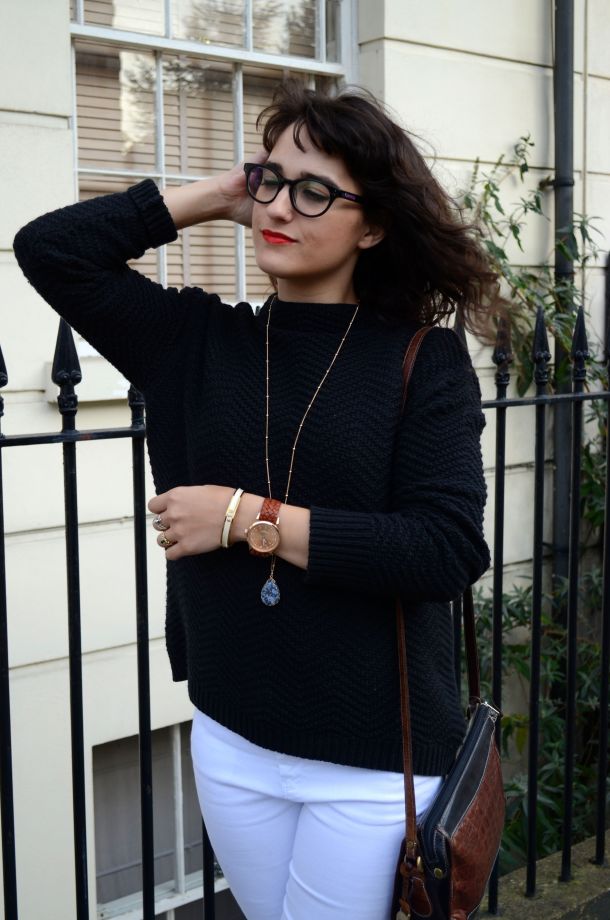 Call Me Katie - White jeans, black sweater and ankle boots for a day to night winter look - 07