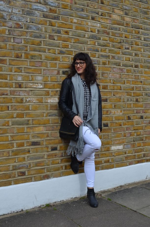 Call Me Katie - wearing a monochrome look with white jeans and a black leather jacket for spring - 2