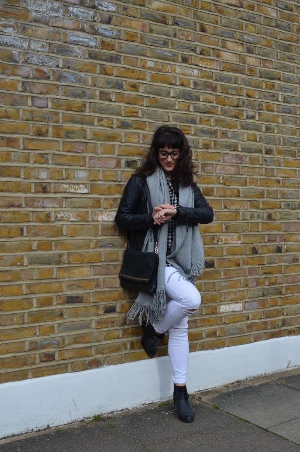 Call Me Katie - wearing a monochrome look with white jeans and a black leather jacket for spring - 3