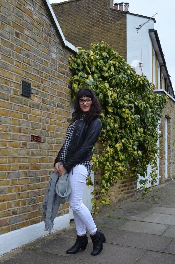 Call Me Katie - wearing a monochrome look with white jeans and a black leather jacket for spring - 6