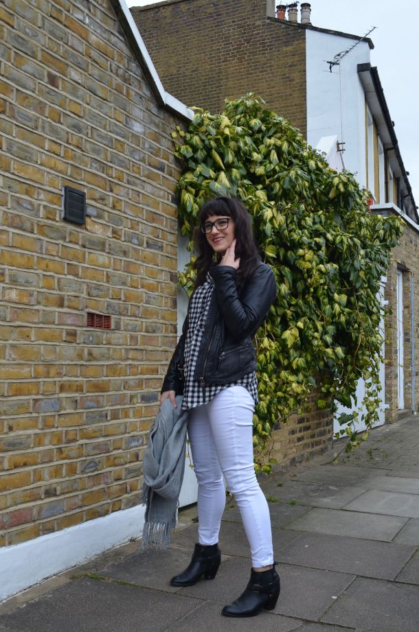Call Me Katie - wearing a monochrome look with white jeans and a black leather jacket for spring - 7
