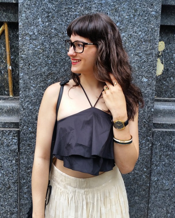 Call Me Katie - What I Wore - Lace Skirt and Zara crop top with gold trainers for a weekend look 11