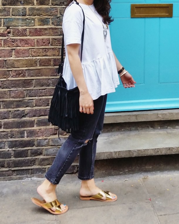 Call Me Katie - What I Wore - white smock top with peplum and ripped mom jeans for a day at the office 3
