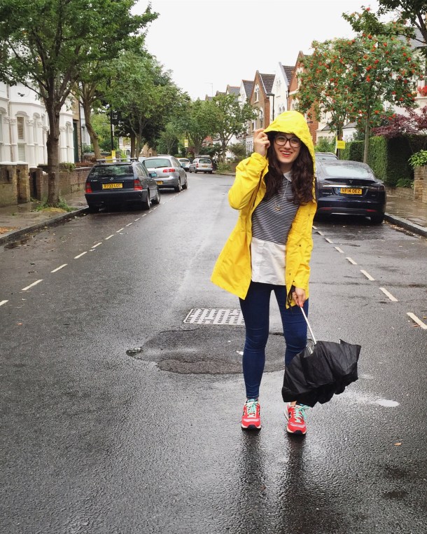Call Me Katie - What I wore on a rainy day- Lighthouse Beachcomber Waterproof Coat in Sunbeam 1