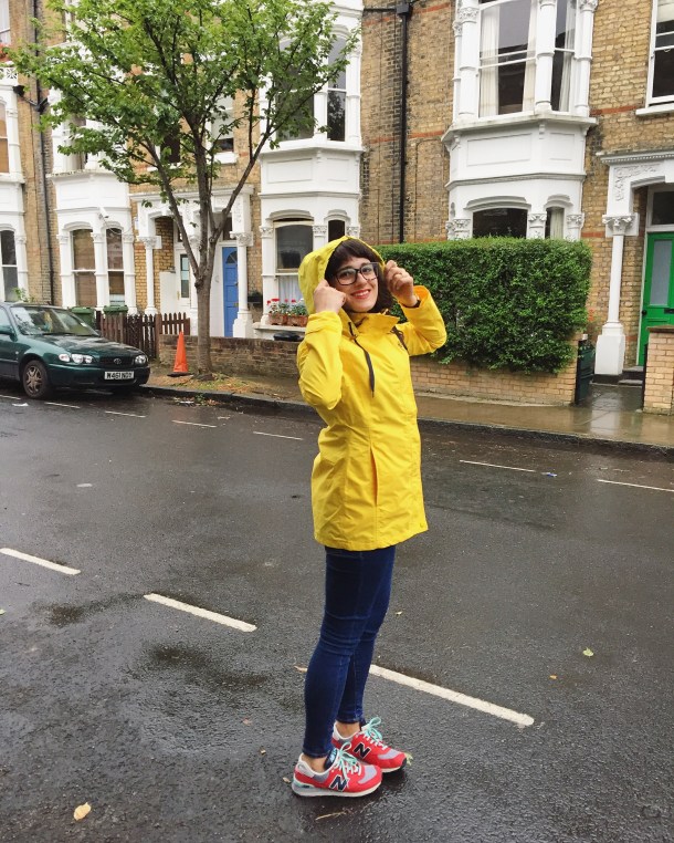 Call Me Katie - What I wore on a rainy day- Lighthouse Beachcomber Waterproof Coat in Sunbeam 8